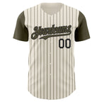 Custom Cream Olive Pinstripe Black Authentic Two Tone Baseball Jersey