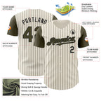 Custom Cream Olive Pinstripe Black Authentic Two Tone Baseball Jersey