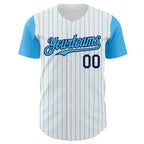 Custom White Sky Blue Pinstripe Navy Authentic Two Tone Baseball Jersey