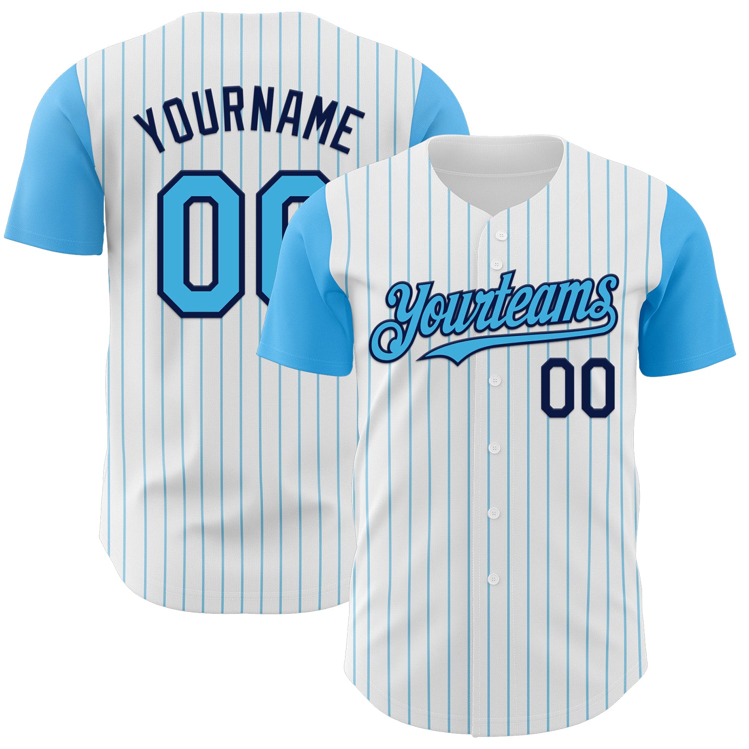 Custom White Sky Blue Pinstripe Navy Authentic Two Tone Baseball Jersey