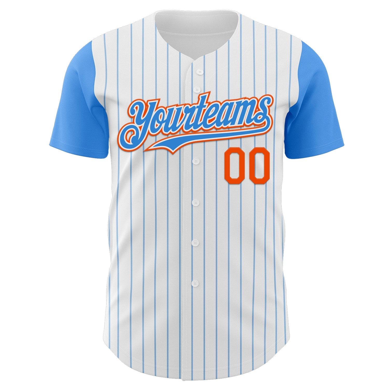 Custom White Electric Blue Pinstripe Orange Authentic Two Tone Baseball Jersey