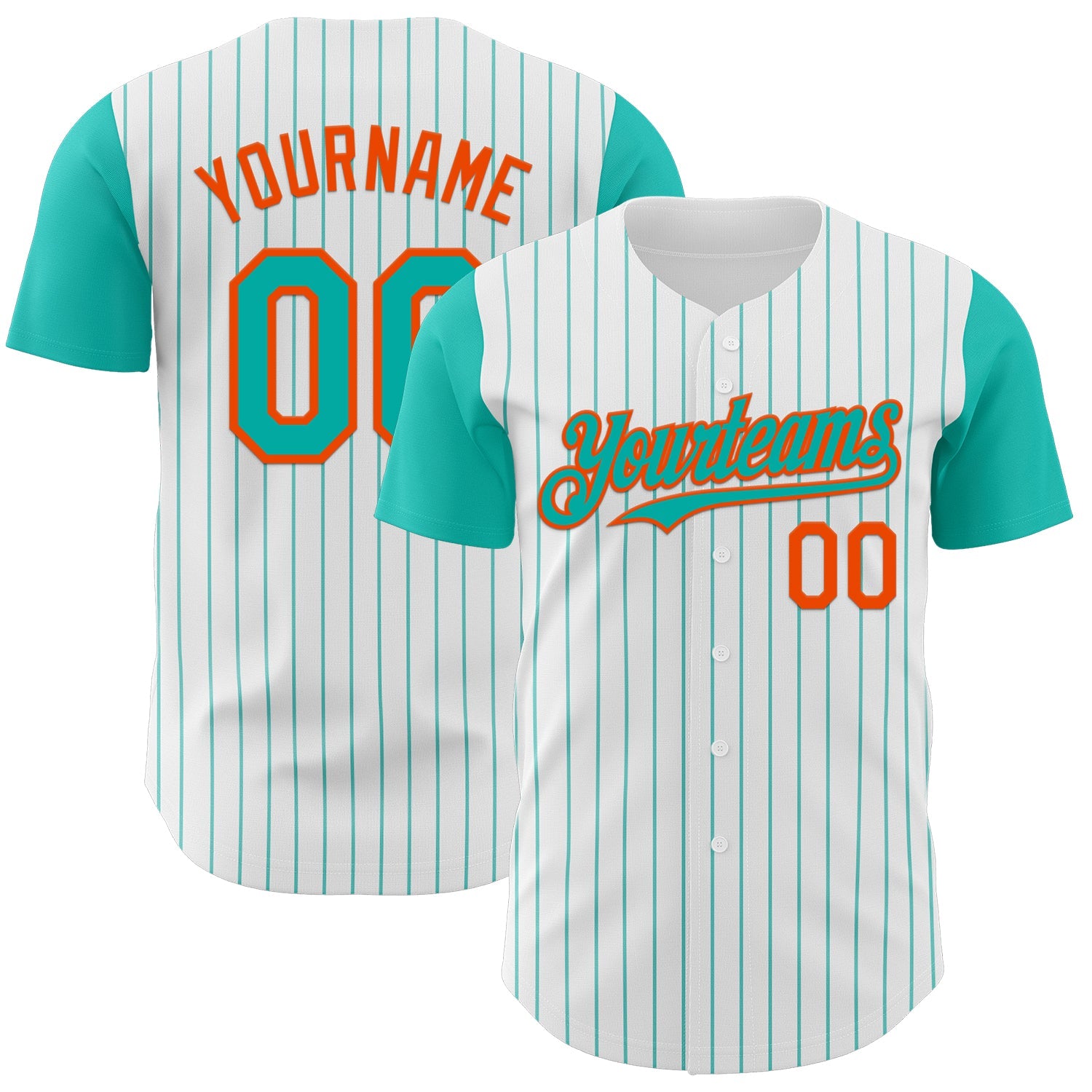 Custom White Aqua Pinstripe Orange Authentic Two Tone Baseball Jersey