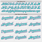 Custom White Aqua Pinstripe Pink Authentic Two Tone Baseball Jersey