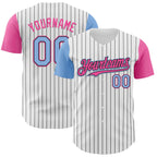 Custom White Black Pinstripe Light Blue-Pink Authentic Two Tone Baseball Jersey