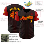Custom Black Red Pinstripe Gold Authentic Two Tone Baseball Jersey