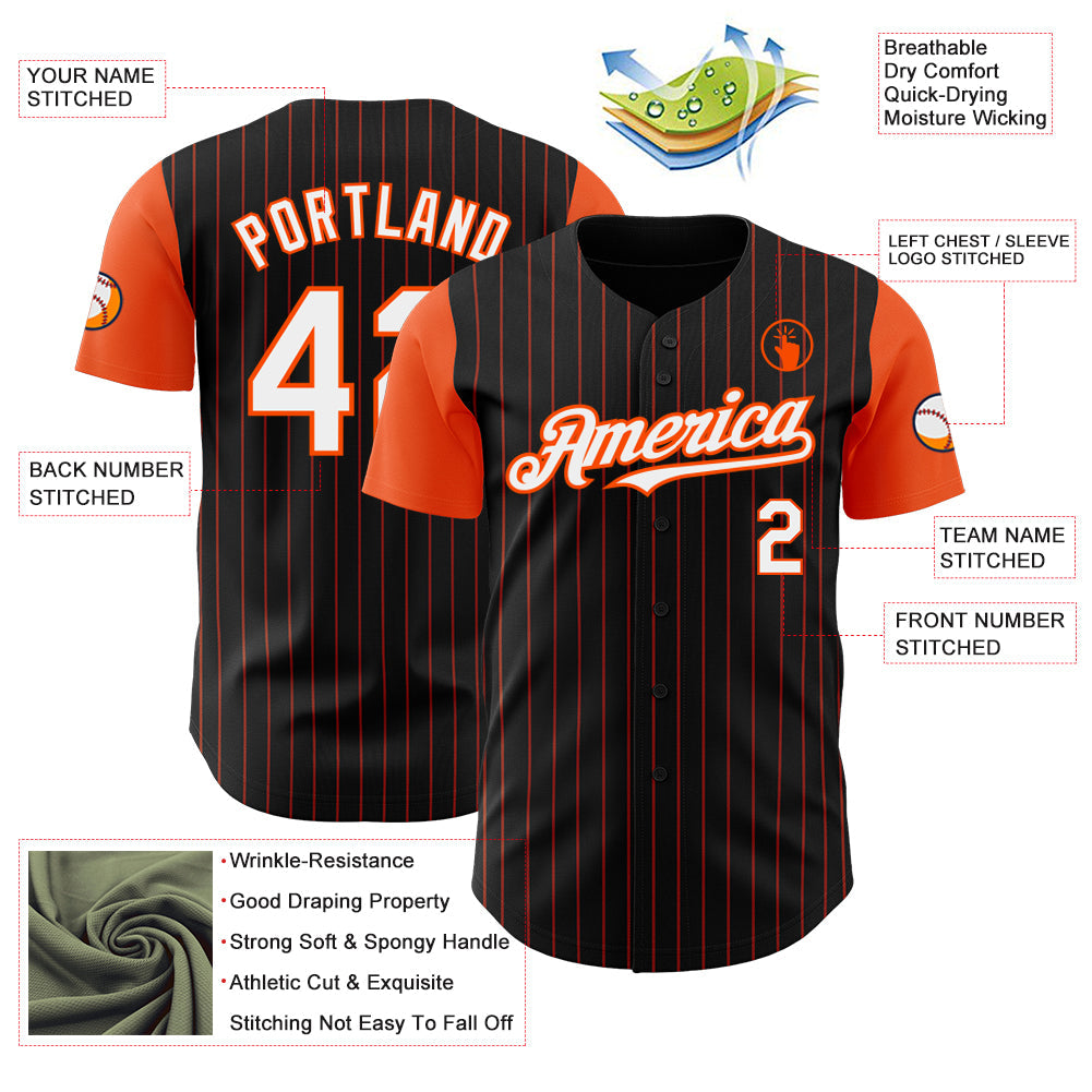 Custom Black Orange Pinstripe White Authentic Two Tone Baseball Jersey