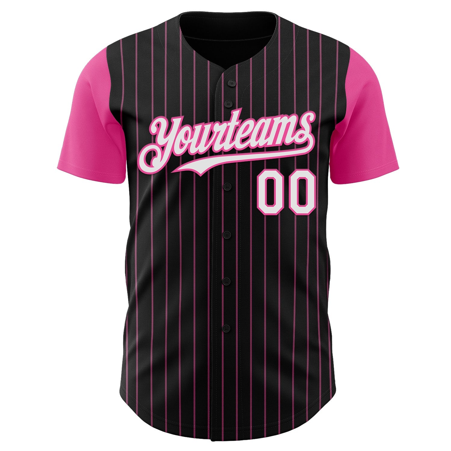 Custom Black Pink Pinstripe White Authentic Two Tone Baseball Jersey