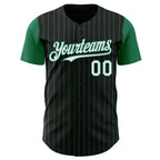 Custom Black Kelly Green Pinstripe White Authentic Two Tone Baseball Jersey