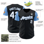 Custom Black Light Blue Pinstripe White Authentic Two Tone Baseball Jersey