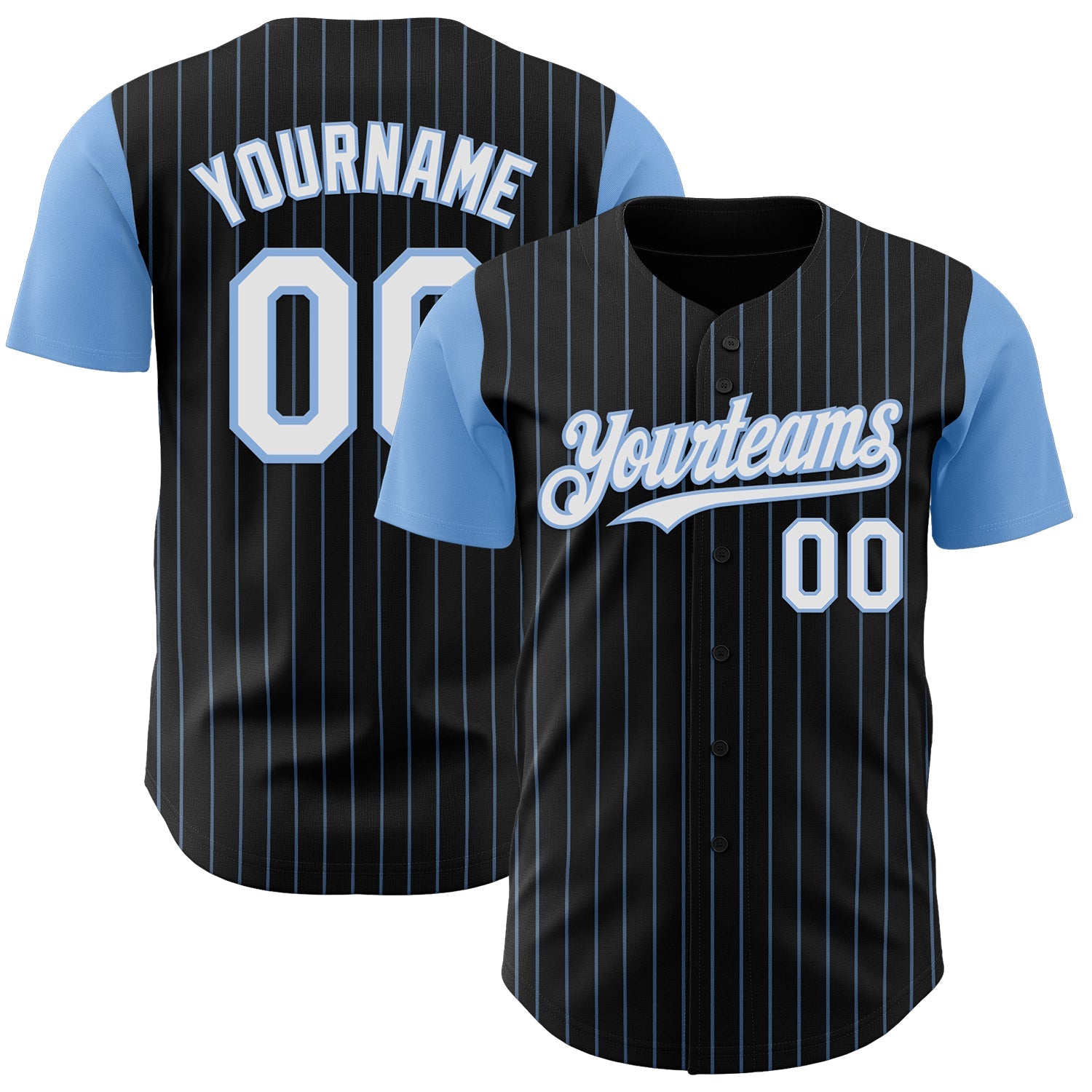 Custom Black Light Blue Pinstripe White Authentic Two Tone Baseball Jersey