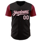 Custom Black Crimson Pinstripe White Authentic Two Tone Baseball Jersey