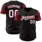 Custom Black Crimson Pinstripe White Authentic Two Tone Baseball Jersey