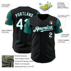 Custom Black Teal Pinstripe White Authentic Two Tone Baseball Jersey