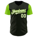 Custom Black Neon Green Pinstripe White Authentic Two Tone Baseball Jersey