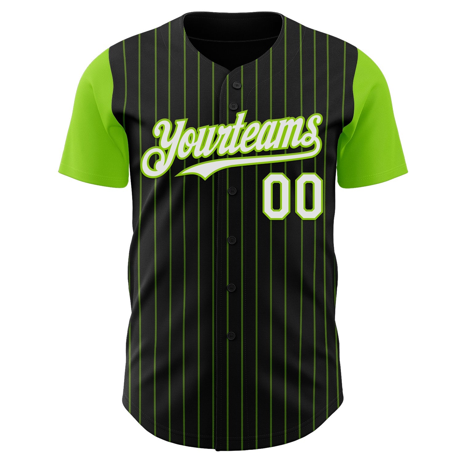 Custom Black Neon Green Pinstripe White Authentic Two Tone Baseball Jersey