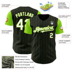 Custom Black Neon Green Pinstripe White Authentic Two Tone Baseball Jersey