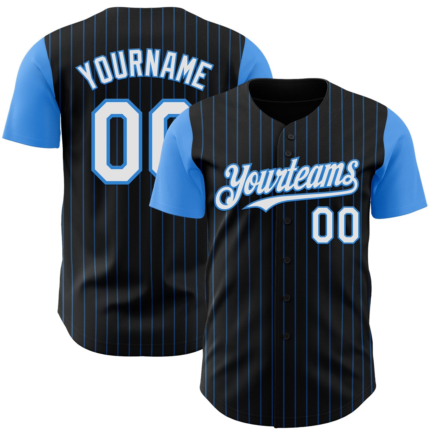 Custom Black Electric Blue Pinstripe White Authentic Two Tone Baseball Jersey