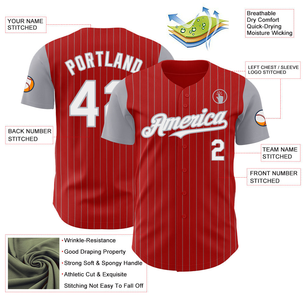 Custom Red Gray Pinstripe White Authentic Two Tone Baseball Jersey