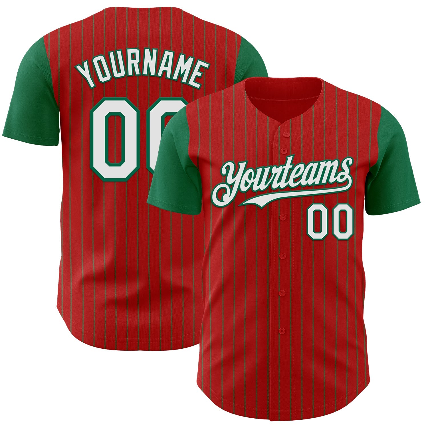 Custom Red Kelly Green Pinstripe White Authentic Two Tone Baseball Jersey