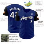 Custom Royal Black Pinstripe White Authentic Two Tone Baseball Jersey
