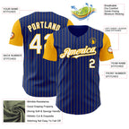 Custom Royal Gold Pinstripe White Authentic Two Tone Baseball Jersey