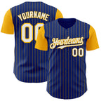 Custom Royal Gold Pinstripe White Authentic Two Tone Baseball Jersey