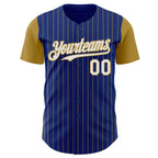Custom Royal Old Gold Pinstripe White Authentic Two Tone Baseball Jersey