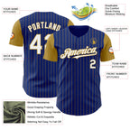 Custom Royal Old Gold Pinstripe White Authentic Two Tone Baseball Jersey