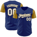 Custom Royal Old Gold Pinstripe White Authentic Two Tone Baseball Jersey