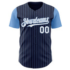 Custom Navy Light Blue Pinstripe White Authentic Two Tone Baseball Jersey