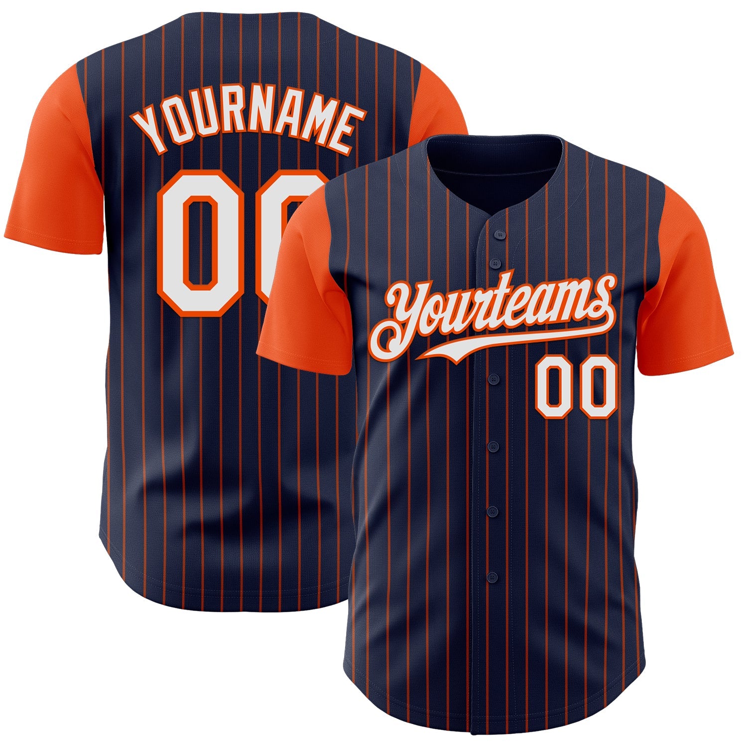 Custom Navy Orange Pinstripe White Authentic Two Tone Baseball Jersey
