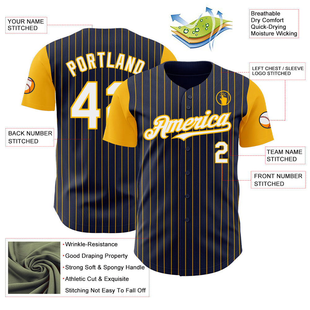 Custom Navy Gold Pinstripe White Authentic Two Tone Baseball Jersey