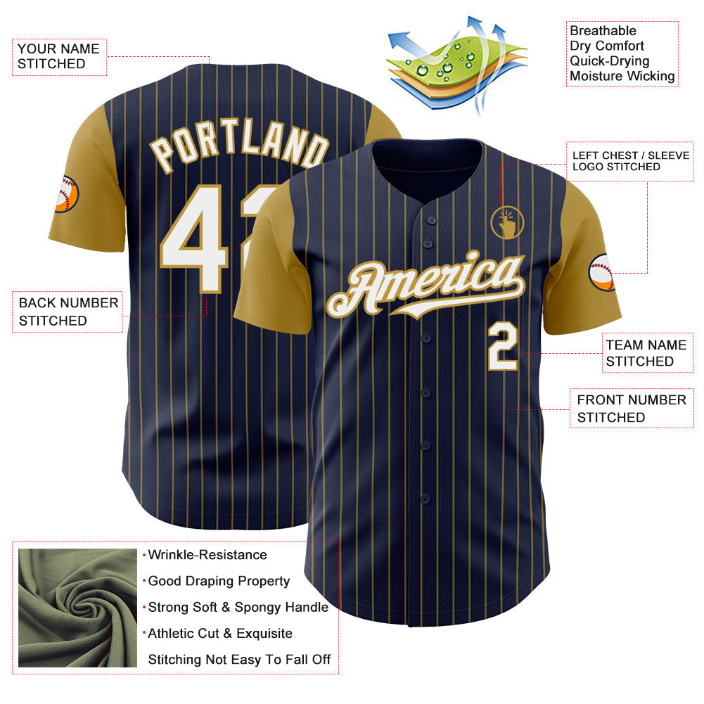 Custom Navy Old Gold Pinstripe White Authentic Two Tone Baseball Jersey