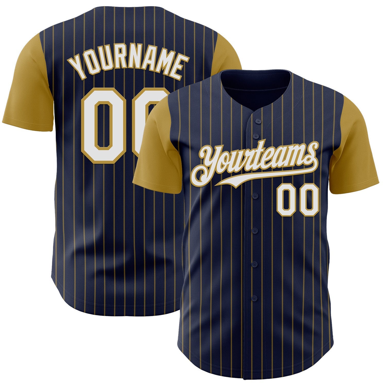 Custom Navy Old Gold Pinstripe White Authentic Two Tone Baseball Jersey