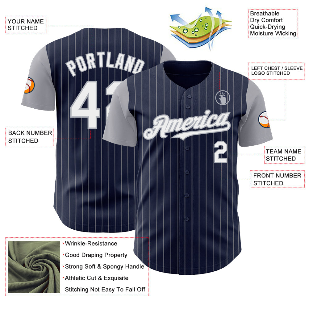 Custom Navy Gray Pinstripe White Authentic Two Tone Baseball Jersey