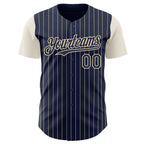 Custom Navy Cream Pinstripe Cream Authentic Two Tone Baseball Jersey