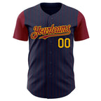 Custom Navy Crimson Pinstripe Gold Authentic Two Tone Baseball Jersey