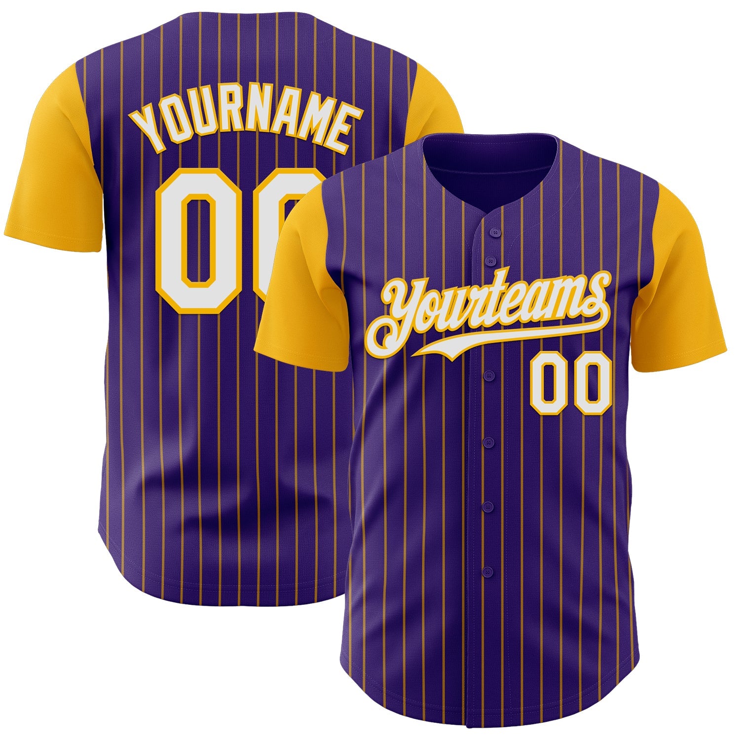 Custom Purple Gold Pinstripe White Authentic Two Tone Baseball Jersey