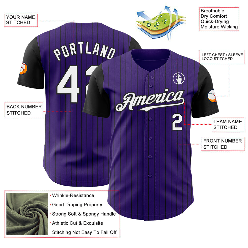 Custom Purple Black Pinstripe White Authentic Two Tone Baseball Jersey