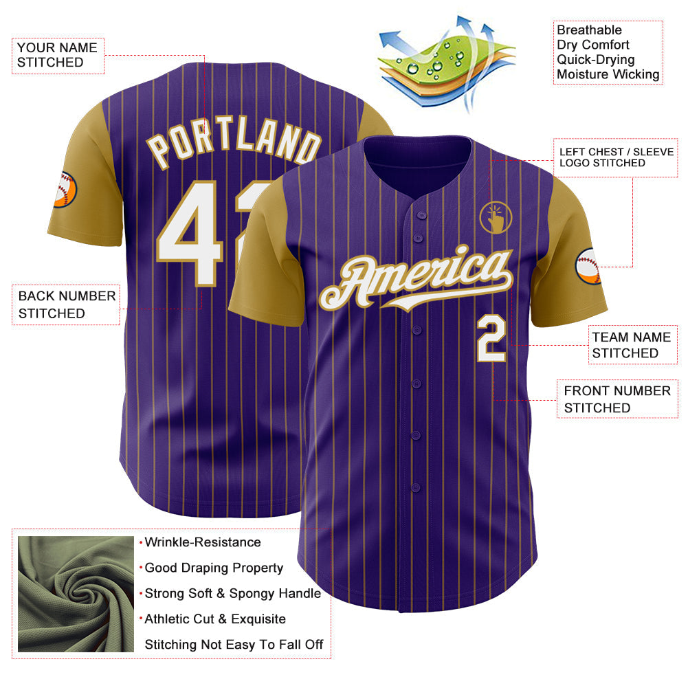 Custom Purple Old Gold Pinstripe White Authentic Two Tone Baseball Jersey