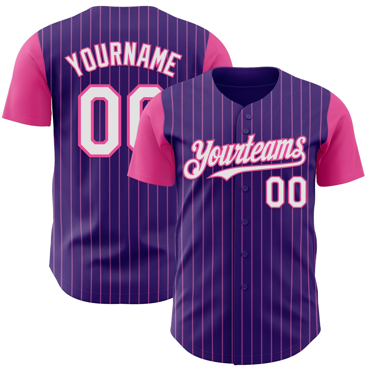 Custom Purple Pink Pinstripe White Authentic Two Tone Baseball Jersey