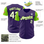 Custom Purple Neon Green Pinstripe White Authentic Two Tone Baseball Jersey