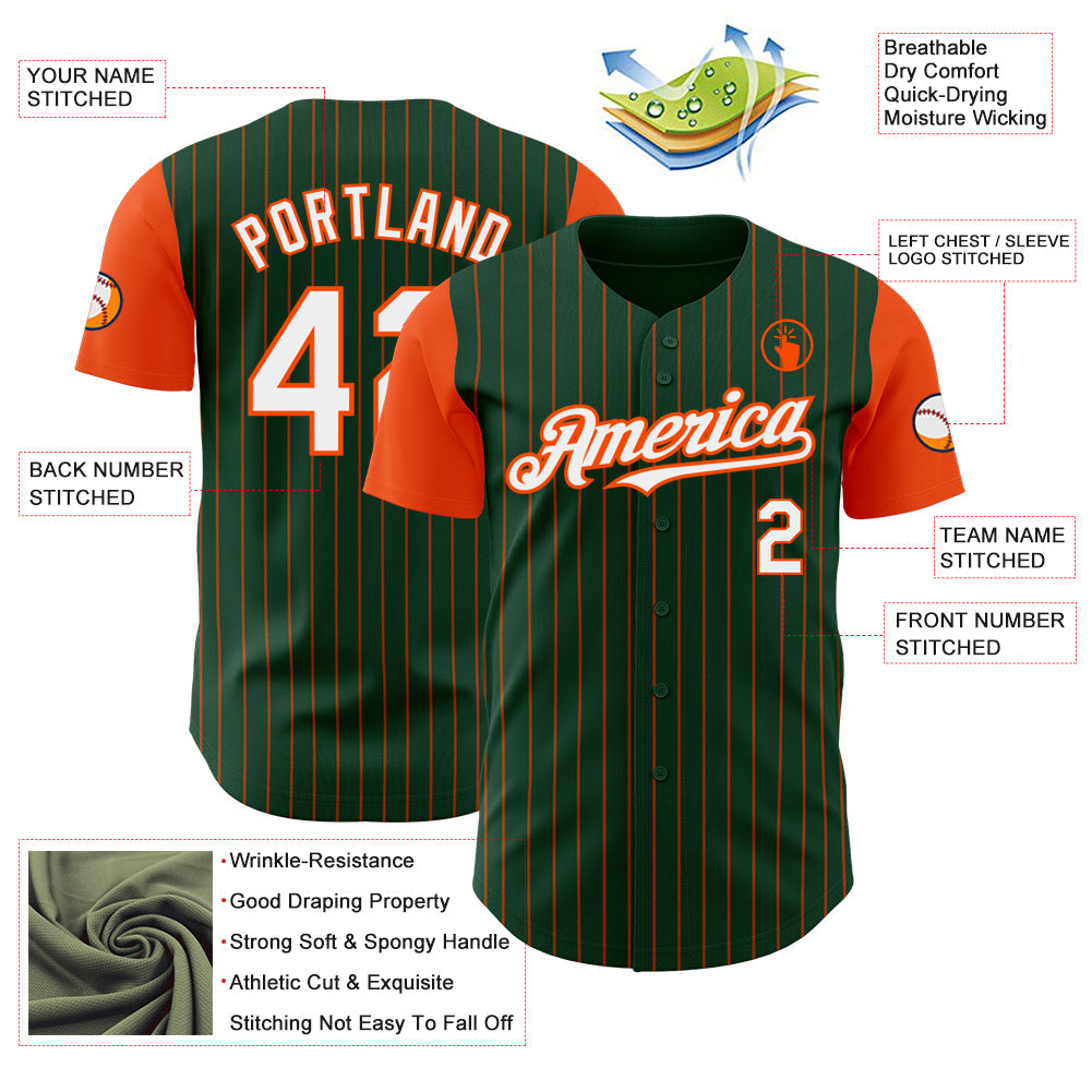 Custom Green Orange Pinstripe White Authentic Two Tone Baseball Jersey