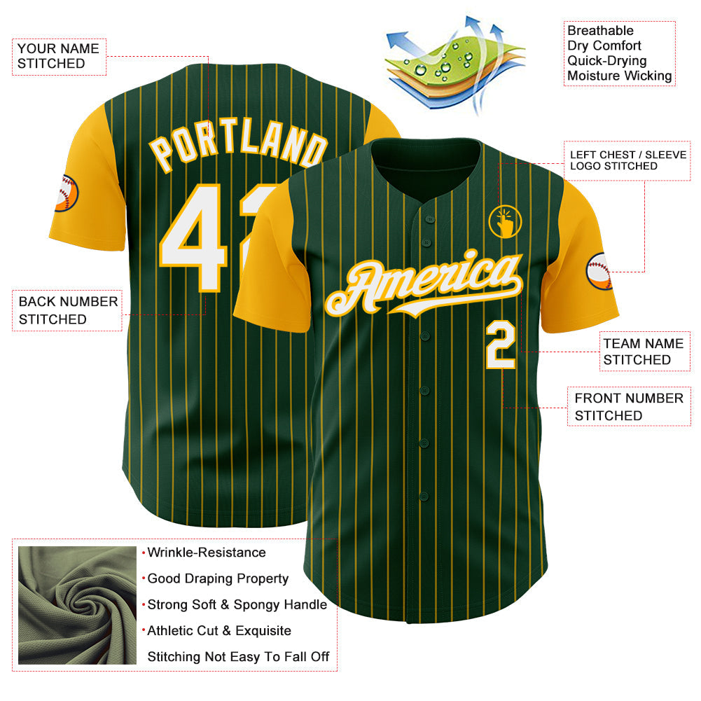 Custom Green Gold Pinstripe White Authentic Two Tone Baseball Jersey