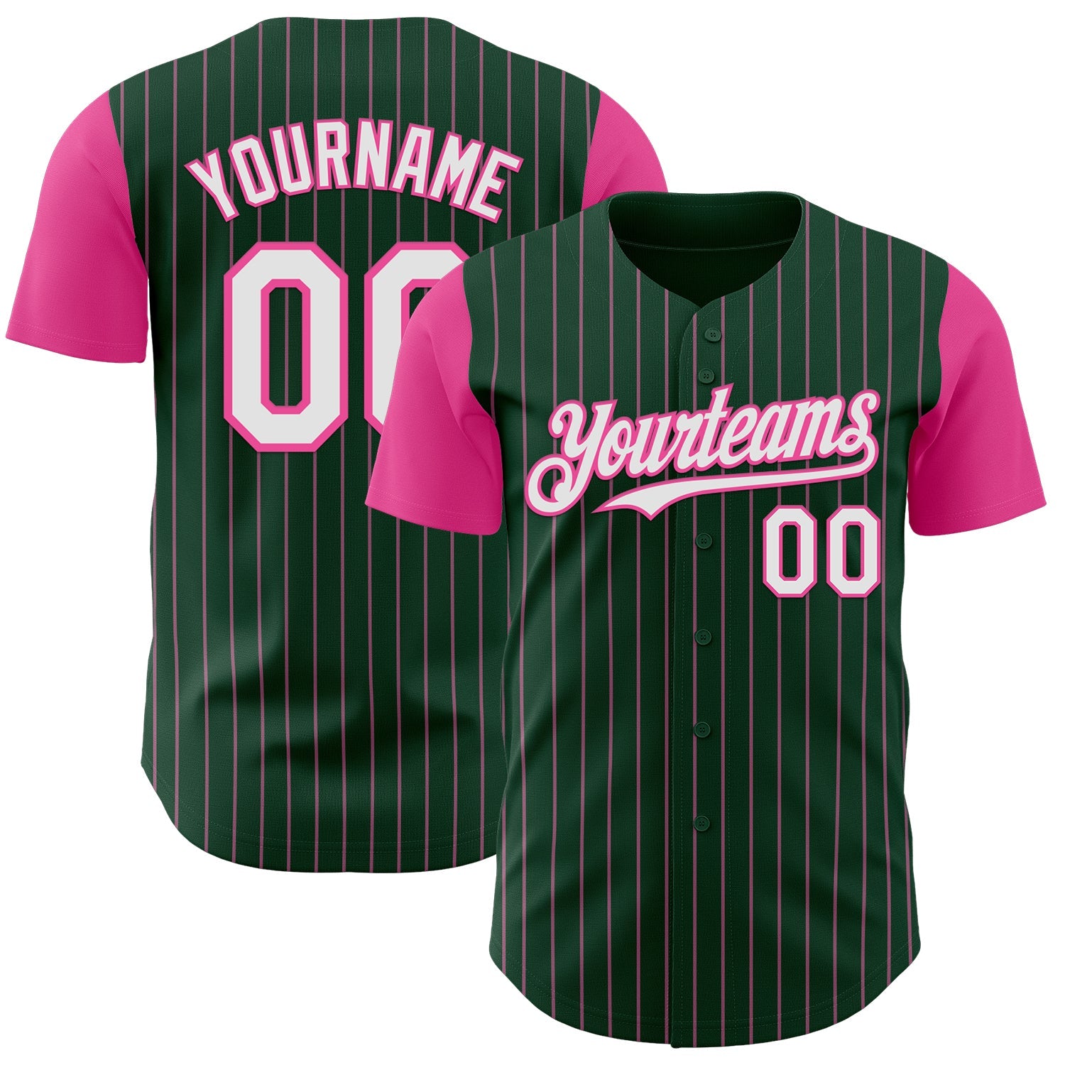 Custom Green Pink Pinstripe White Authentic Two Tone Baseball Jersey