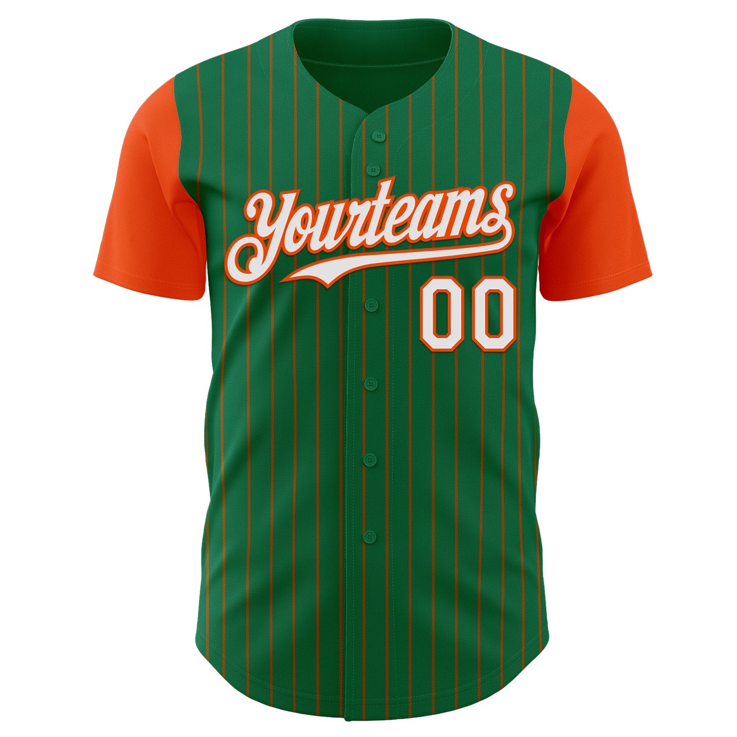 Custom Kelly Green Orange Pinstripe White Authentic Two Tone Baseball Jersey