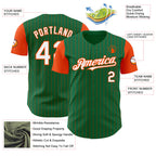 Custom Kelly Green Orange Pinstripe White Authentic Two Tone Baseball Jersey