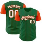 Custom Kelly Green Orange Pinstripe White Authentic Two Tone Baseball Jersey