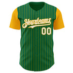 Custom Kelly Green Gold Pinstripe White Authentic Two Tone Baseball Jersey