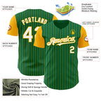 Custom Kelly Green Gold Pinstripe White Authentic Two Tone Baseball Jersey